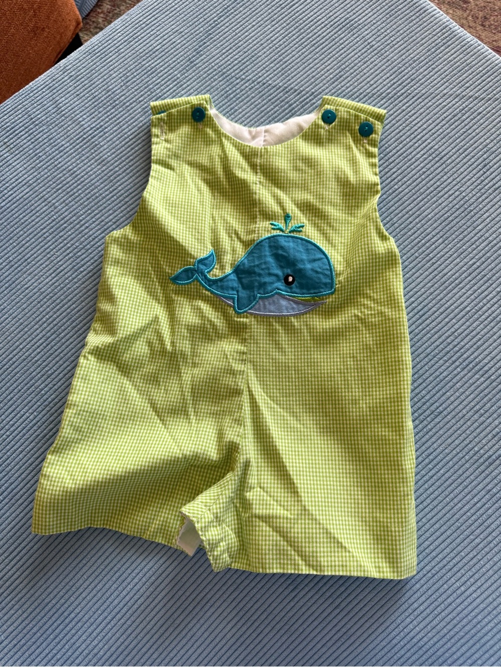 Lime Green Gingham Whale Applique One-Piece Jon Jon